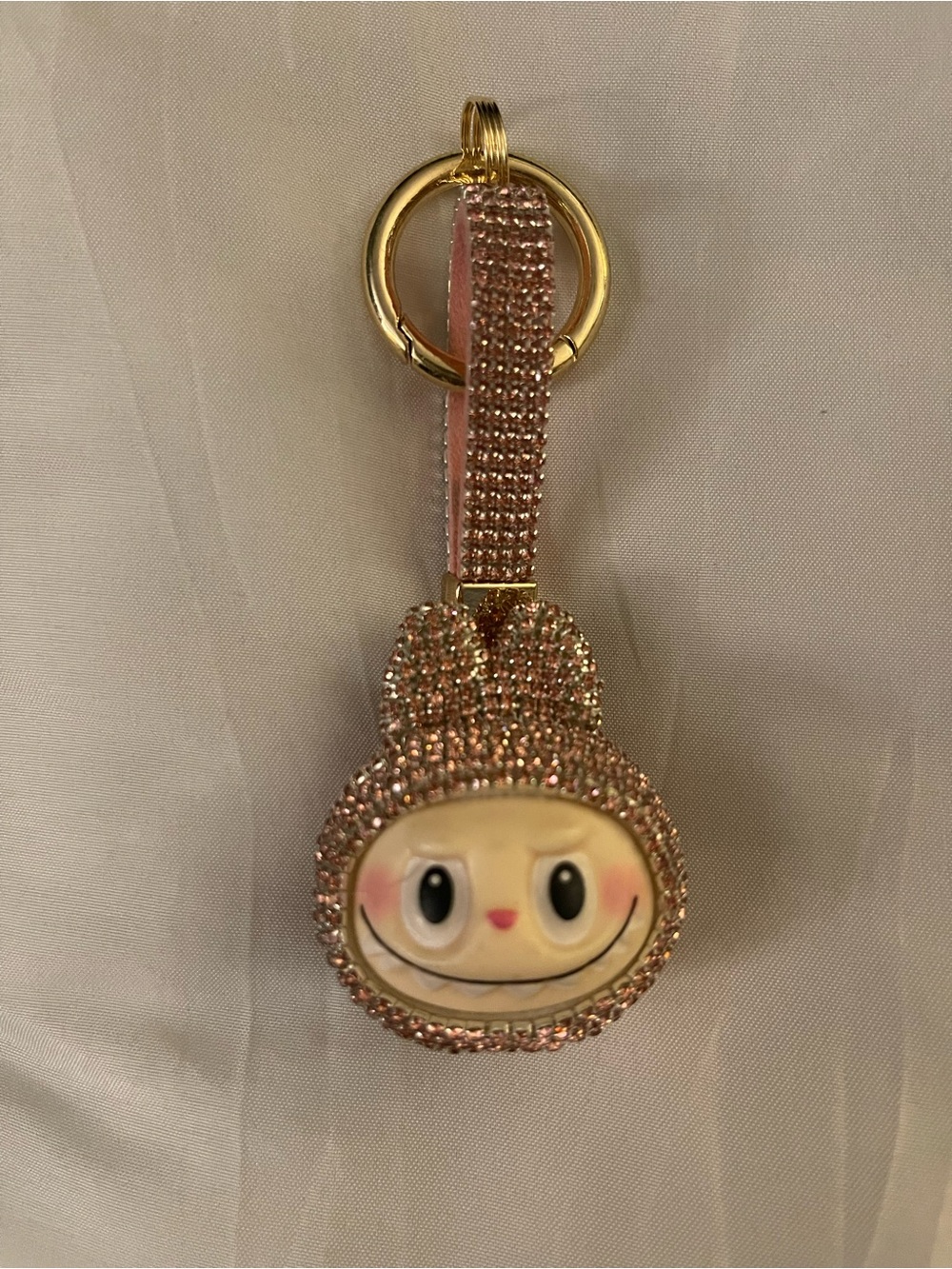 Sparkling Pink Crystal Keychain with Gold Hardware